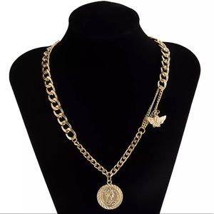 LARGE LINK GOLD CUBAN CHAIN DROP NECKLACE ANGEL